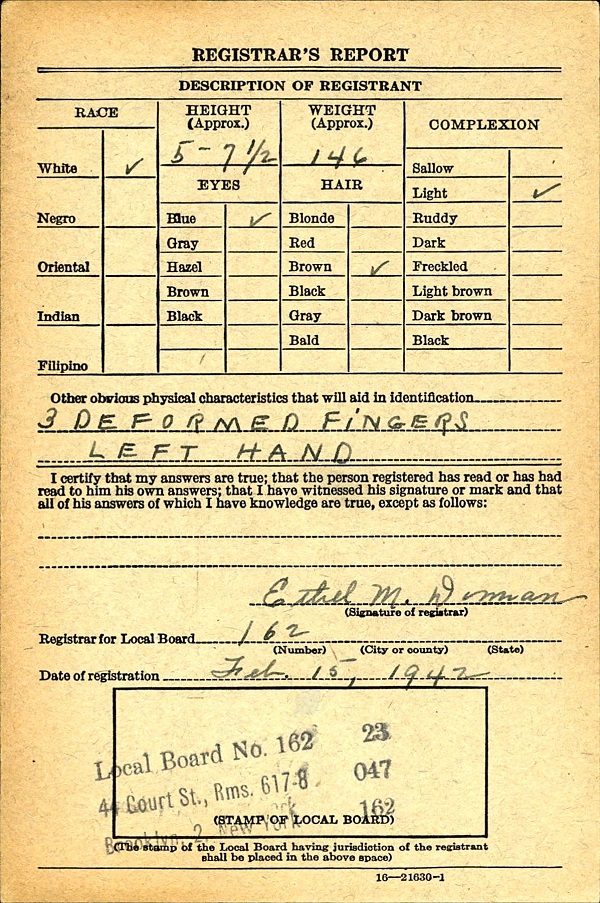 Albert Leier's World War II Draft Registration Card