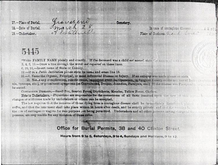 Annie Leier's Certificate of Death