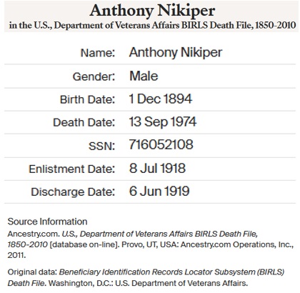 Anthony Nikiperowicz Military Service Record