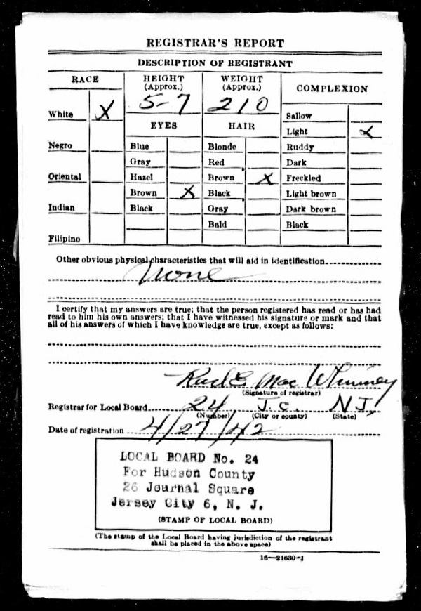 Anthony Nikiperowicz World War II Draft Registration