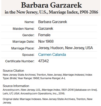 Barbara Garzarek and Carmine Colandra Marriage