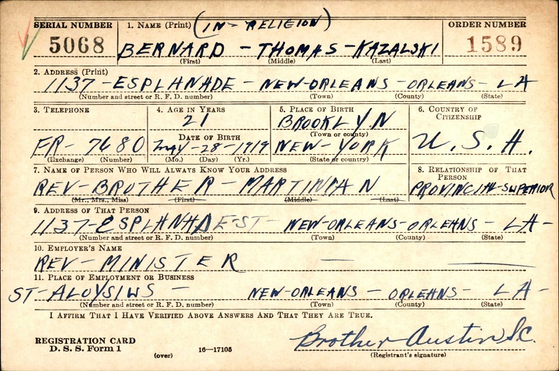 Bernard Kazalski World War II Draft Registration