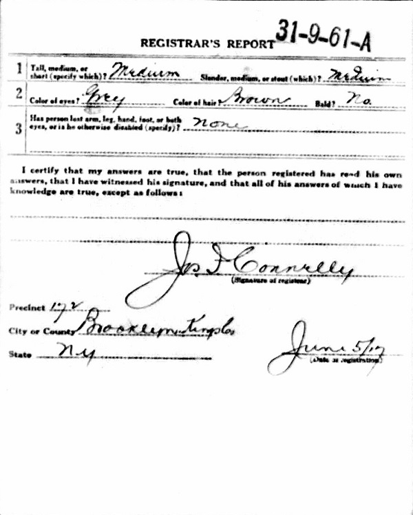 Bernard Kazalski WW1 Draft Registration