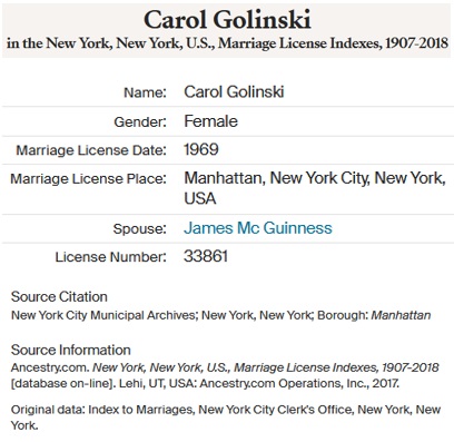 Carol Ann Golinski and James McGuinness Marriage Index