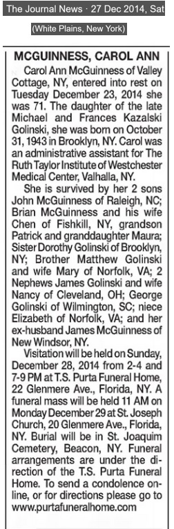 Carol Ann Golinski McGuinness Obituary