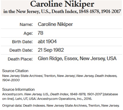 Caroline Kazalski Death Index