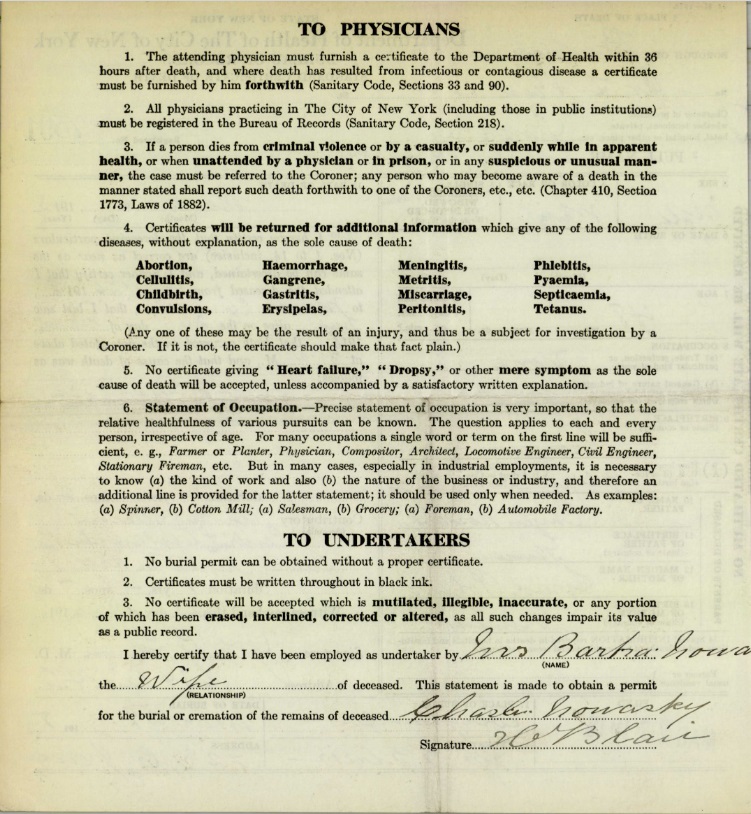 Charles Nowasky Jr's Certificate of Death