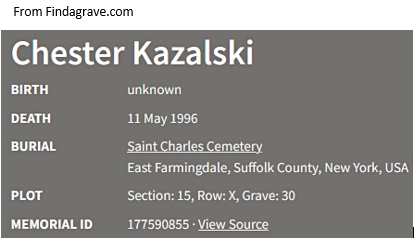 Chester S. Kazalski Cemetery Record