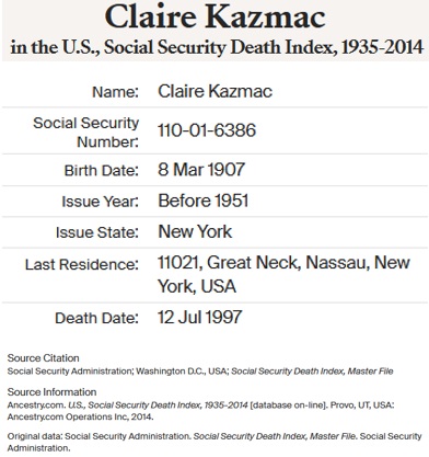 >Claire Belcher Kazmac SSDI
