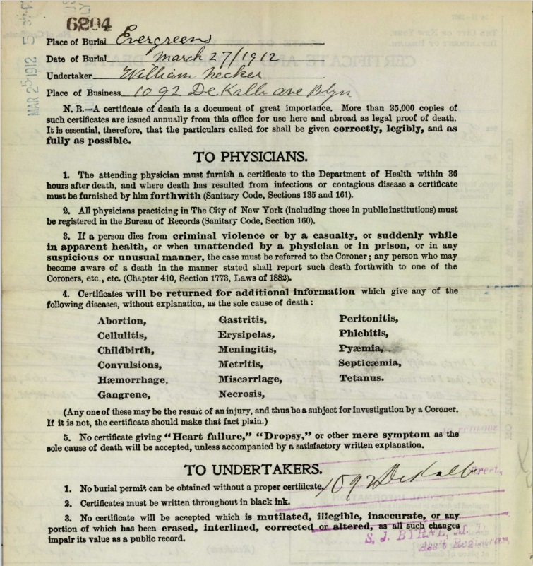 Ada (Edith) Kuntze's Certificate and Record of Death