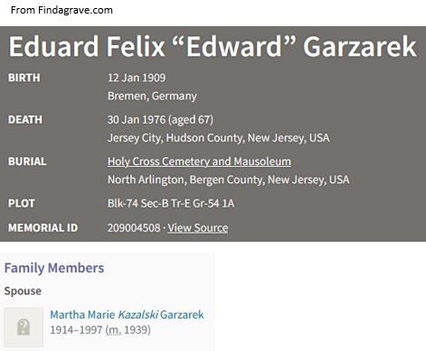 Edward Garzarek Cemetery Record