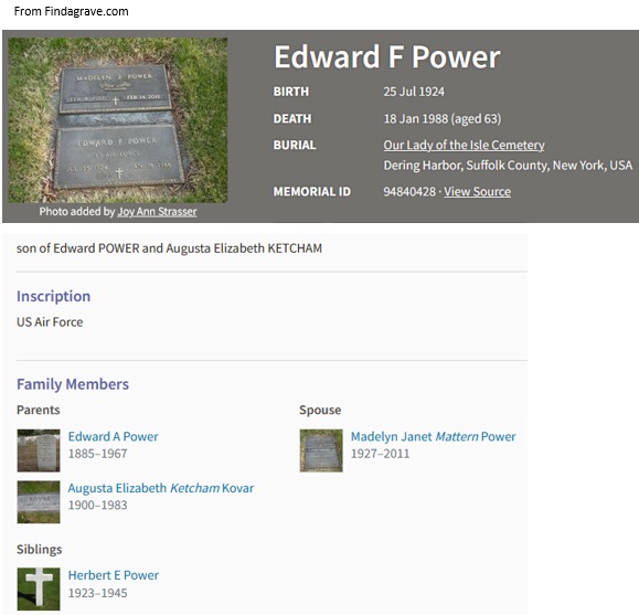 Edward Francis Power Cemetery Record