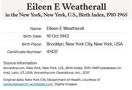 Eileen Weatherall Birth Index