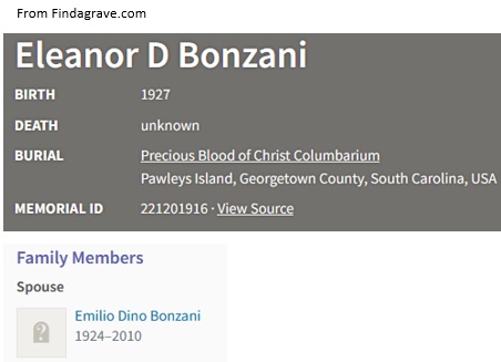 Eleanor Dembinski Bonzani Death Record