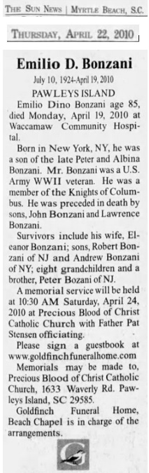 Emilio Bonzani Obituary