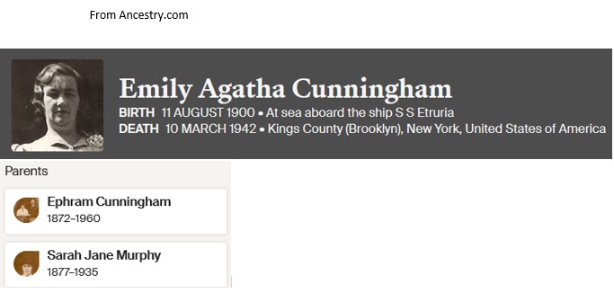 Emily Agatha Cunningham Birth Record