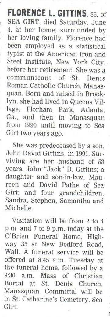 Florence Berry Gitten's Obituary