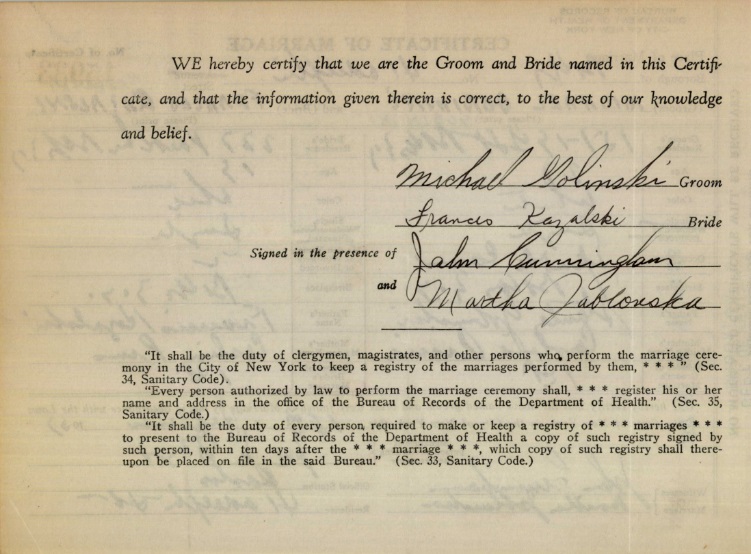 Frances Kazalski and Michael Golinski Marriage Certificate
