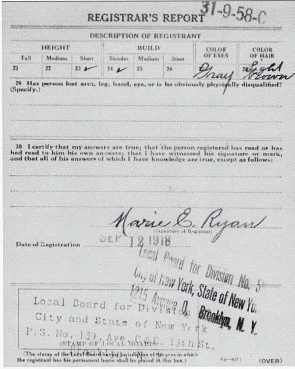 Frederick Nowasky's World War I Draft Registration Card