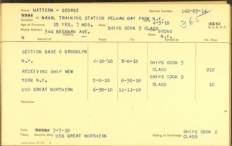 George Mattern Military Service Record