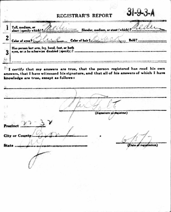 George Mattern WW1 Draft Registration