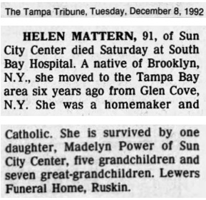 Helen Dembinski Mattern Obituary
