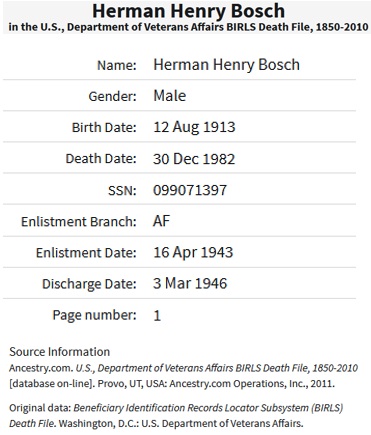 Herman Bosch Military Service Record