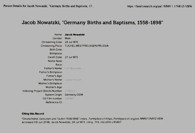 Jacob Nowasky's Birth Record 2