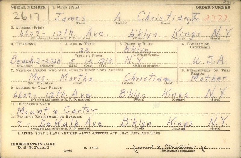 James A. Christian Sr. World War II Draft Registration
