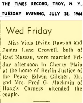 James Crowell and Viola Dawson Marriage