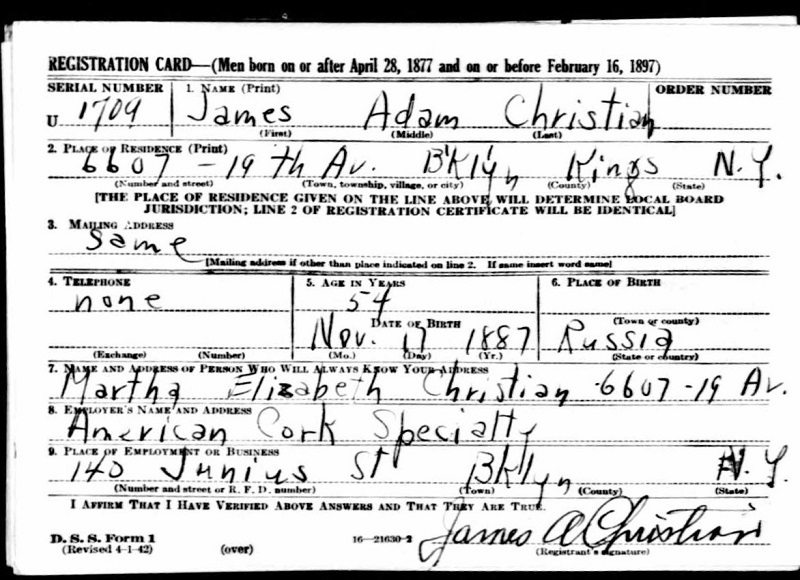 James A. Christian Sr. World War II Draft Registration Card
