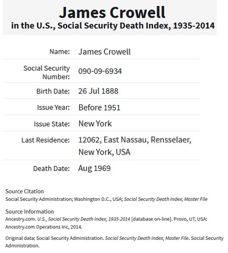James Crowell Social Security Death Index