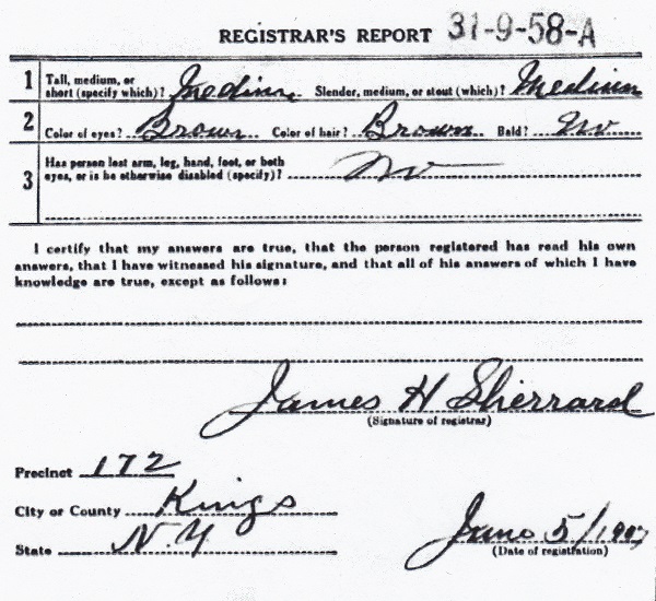 James Lane Crowell's World War I Draft Registration Card