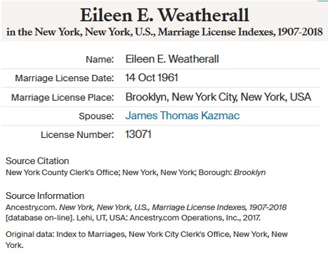 James Kazmac (Kazalski) and Eileen Weatherall Marriage