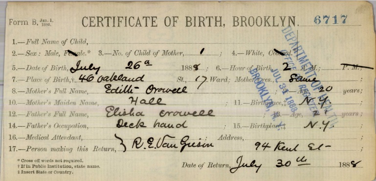 James Lane Crowell Birth Certificate