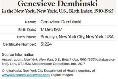 Genevieve Dembinski Birth Index