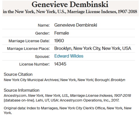 Genevieve Dembinski and Edward Wildes Marriage License Index