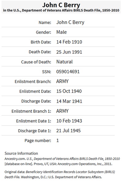 John C. Berry Military Service Record