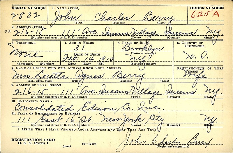 John C. Berry WW2 Draft Registration