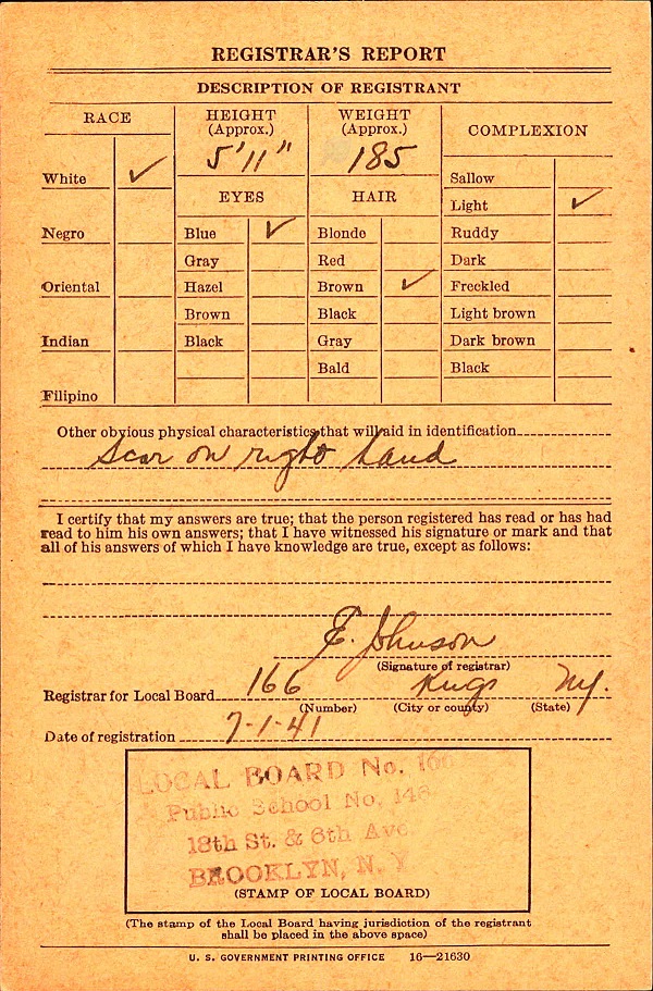 John J. Dembinski Jr. WW2 Draft Registration