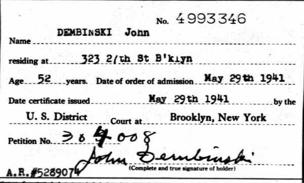 John Dembinski Naturalization Record