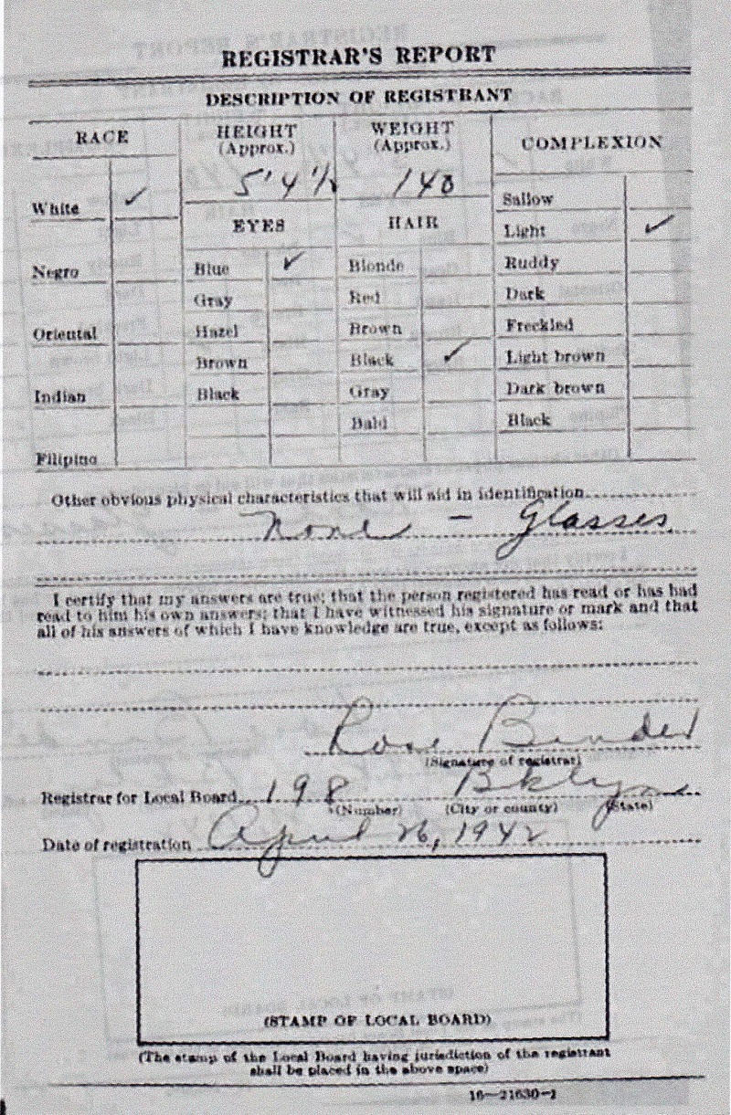 John Ernst's World War II Draft Registration Card