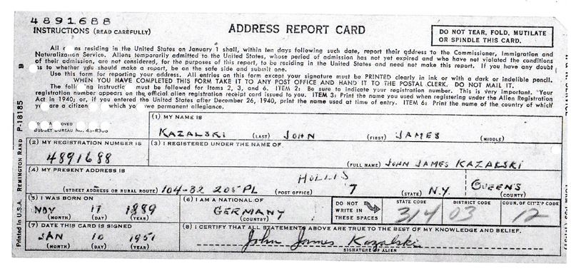 John Kazalski's Address Report Card