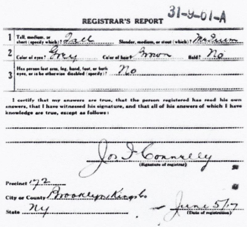 John J. Kazalski's World War I Draft Registration Card