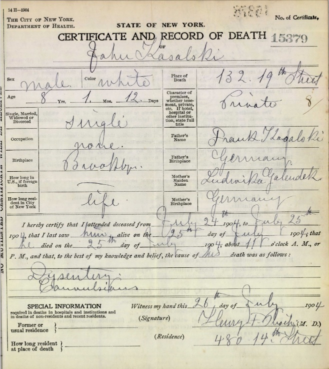 John Zenon Kazalski Death Certificate