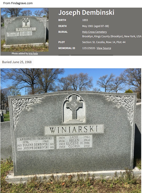 Joseph Dembinski Cemetery Record