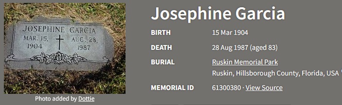 Josephine Dembinski Garczynski (Garcia) Cemetery Record