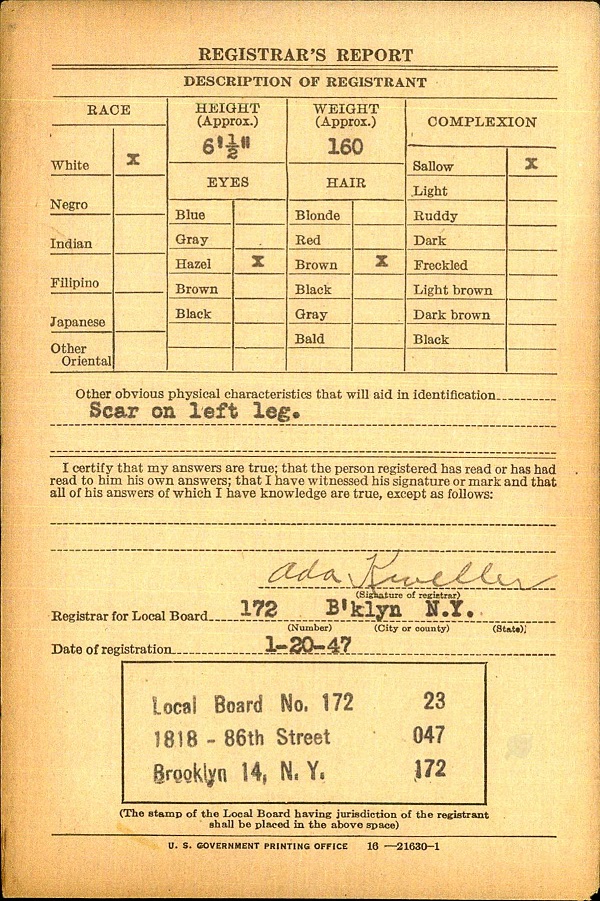 Joseph Kazmac (Kazalski) World War II Draft Registration