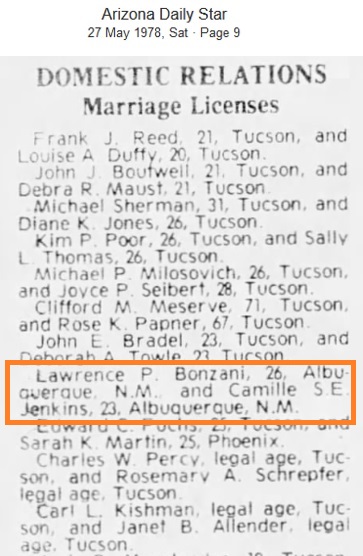 Lawrence Bonzani Marriage Record 1