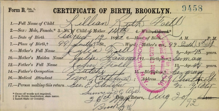 Lillian Foell Birth Certificate
